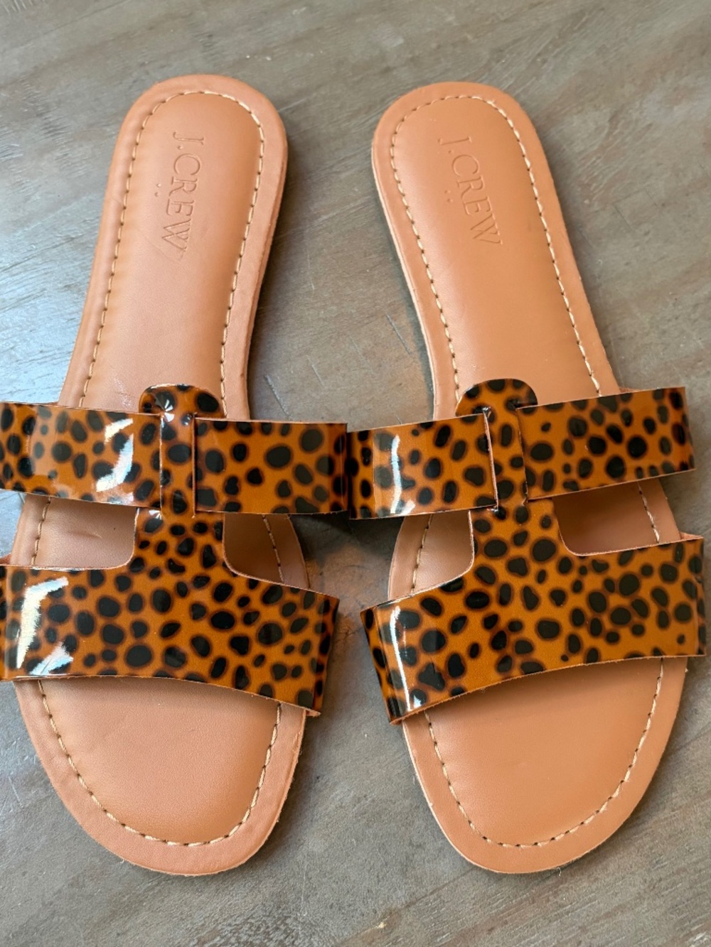 J. Crew Tortoise Beachside patten slide sandals.